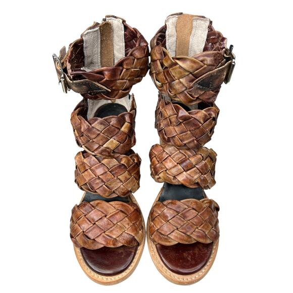 Freebird By Steven Women’s Bayou Brown Leather Woven Heeled Sandals Size 6 - Picture 7 of 11